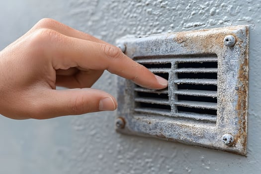 Hand Adjusting Metal Air Vent on Textured Wall for Home Improvement and Maintenance photo