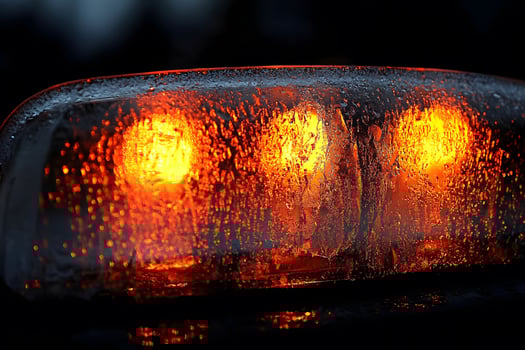 Close-Up of Wet Emergency Vehicle Lights on a Rainy Night photo