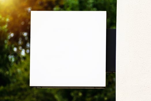 Square store sign mockup, business photo