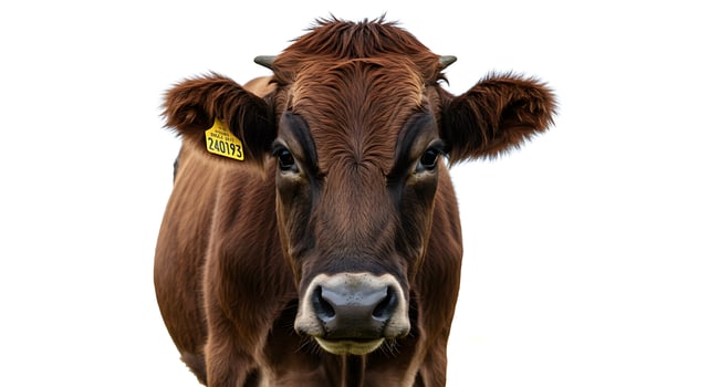 Brown Cow Looking at Camera Isolated on White Background photo