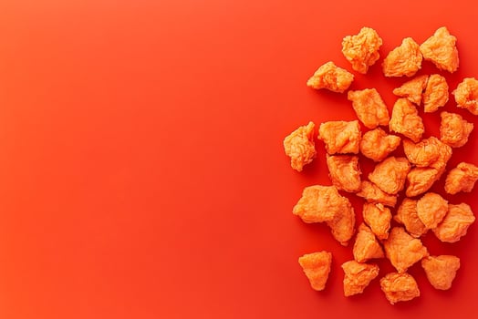 Top View Of Spicy Fried Chicken Pieces On Vibrant Background With Copy Space, Food Setting photo