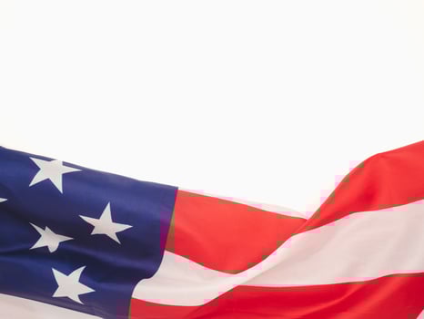 Part of the American flag is on a white background. Space for text. Close-up. photo