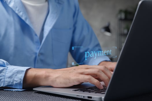 Hands Typing on Laptop for Online Payment Process at Home Office photo