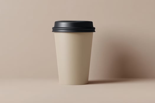 Warm cup resting on a neutral background at a cozy coffee shop setting photo