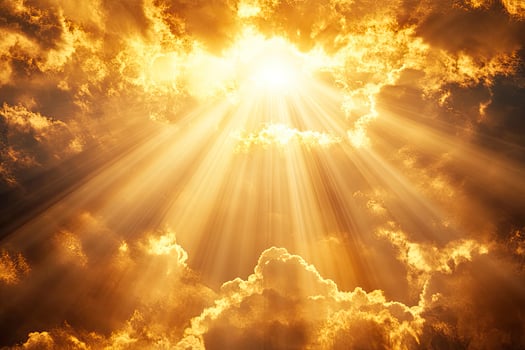 Sky with Sun Rays Shining Through Clouds photo