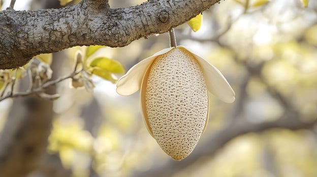 A white object hanging from a tree photo