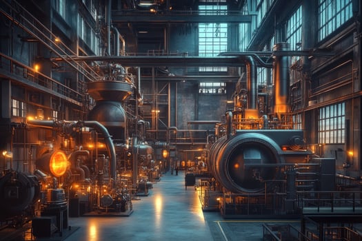 Industrial powerhouse generating energy in immense factory photo