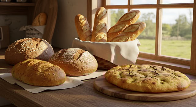 Elegant Bread Styling with Gentle, Warm Morning Light photo