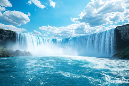 Niagara falls cascading water on a sunny day with blue sky and white clouds photo