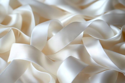 White silk or satin ribbons forming elegant curves and creating abstract shapes photo