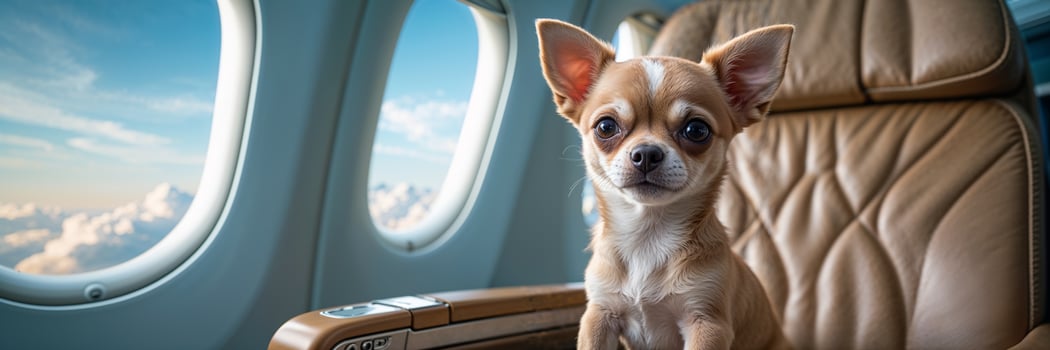 cute chihuahua puppy on the plane near the window photo