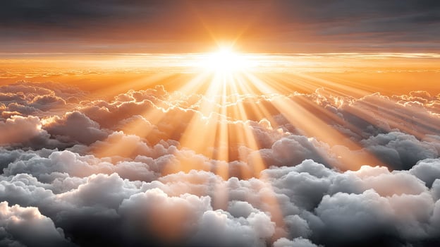 Sun shining through clouds over the sky photo