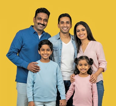 Happy Family Portrait on Yellow Background photo
