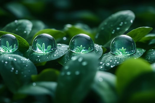 Nature's Reflection Dew-Covered Leaves with Enclosed Plant Reflections for Natural Beauty Themes photo