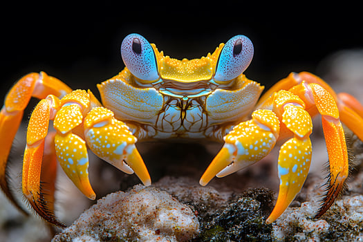 Vibrant Yellow Crab in Detailed Macro Shot on Coral Reef for Marine Life Photography photo