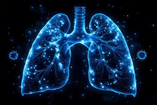 Futuristic Digital Interface of Human Lungs Network with Virus Molecules photo