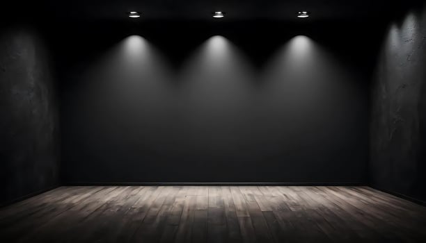 Dark Room with Spotlights and Wooden Floor A Dramatic Interior Scene photo