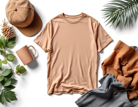 Peach-Colored T-Shirt Mockup with Accessories photo