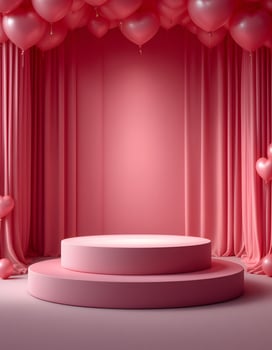 Romantic Pink Stage with Heart Balloons 3D Rendering photo