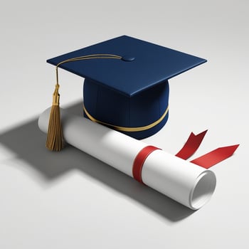 a graduation cap and diploma roll on a white background photo