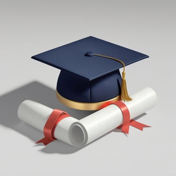 graduation cap and diploma on a white background photo