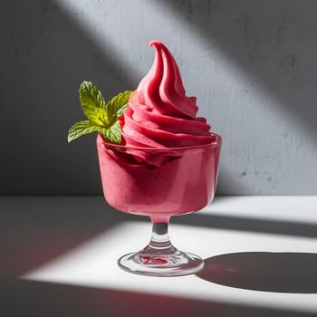 A pink ice cream sundae in a glass bowl photo