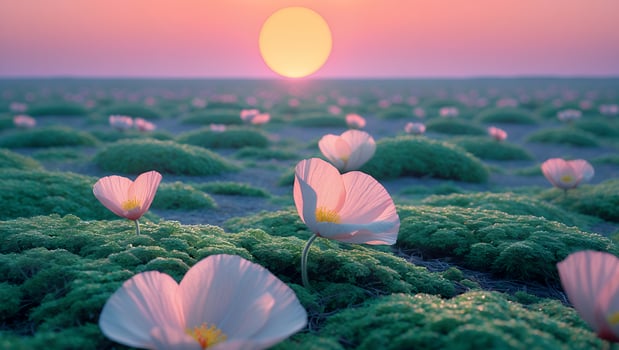 Poppy Flowers at Sunset in a Field photo