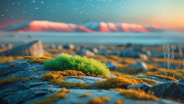 Moss on Rock with Mountain Landscape photo