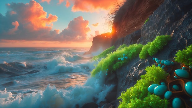 Ocean Wave Rock Sunset photo