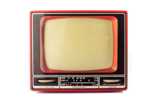 Old vintage portable TV set isolated on white background photo