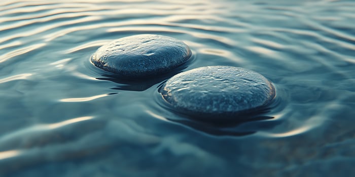 Two smooth stones resting in calm water with gentle ripples photo