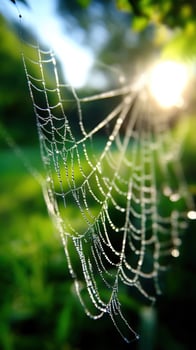 Spider web with dew drops on it photo