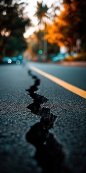 A crack in the road is shown in this photo