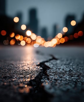 A blurry photo of a city street at night