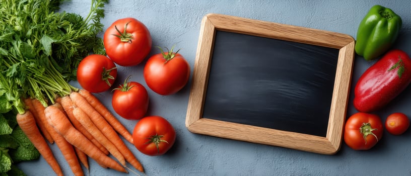 Fresh vegetables preparation kitchen counter food arrangement indoor top view healthy eating photo