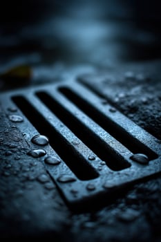 A drain with water drops on it photo