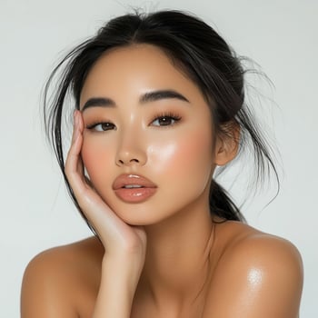 Stunning portrait of a woman with natural beauty and glossy skin for skincare or cosmetic use photo