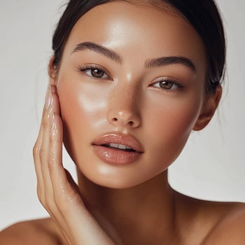 The shining beauty of an Asian young woman with natural makeup and glossy skin photo