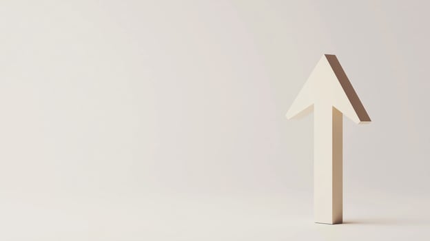 Arrow pointing upward on grey background, symbolizing growth, progress, and positive direction photo
