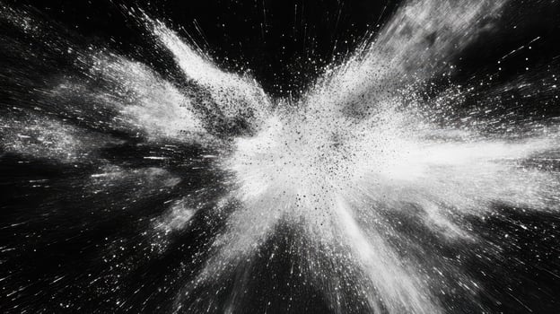 Abstract Explosion White Specks Bursting on Black Backdrop a Dynamic Monochrome Pattern of Energy photo