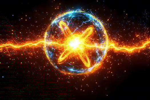 Futuristic Energy Sphere with Electric Plasma and Atomic Symbols for Science Design photo