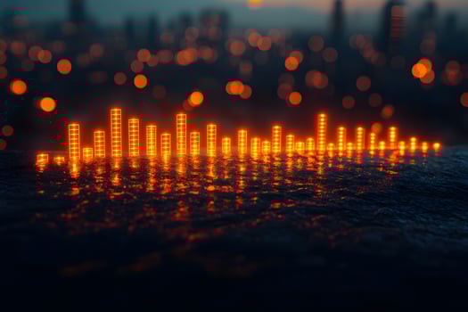 Glowing Soundwave in Urban Nightscape - Audio Technology and Cityscape Concept photo