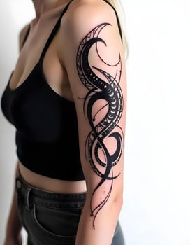 Modern Abstract Tribal Arm Tattoo on White Background photo
