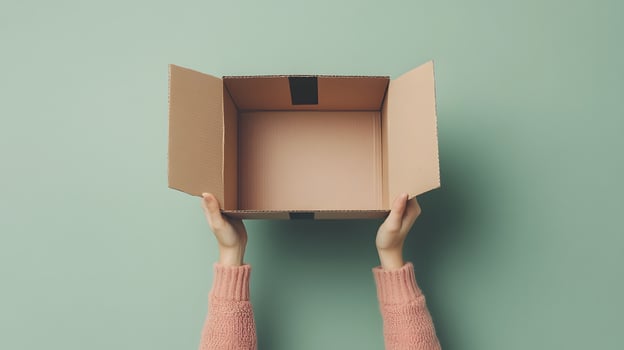 Minimalist cardboard box being held in hands photo
