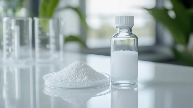 Containers hold white powder substance for scientific analysis in laboratory setting during daylight hours photo