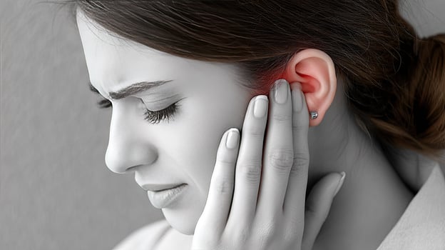A woman with her ear in pain photo