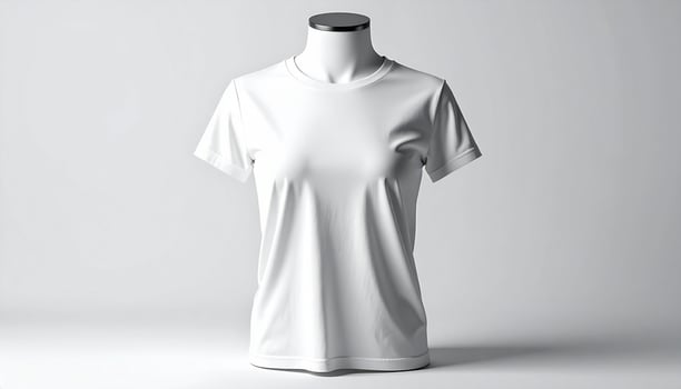 Folded White TShirt on Modern Mannequin Bust Transparent Background photo