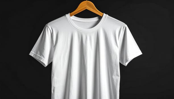 White T Shirt Hanging on Wooden Hanger Studio Light photo