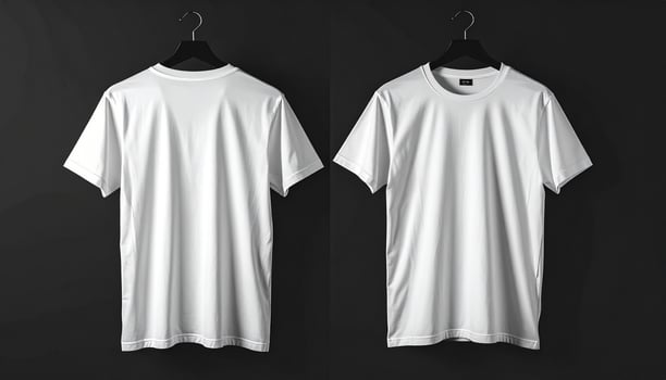 Basic White T Shirt Hanging on Black Hanger Side Angle View photo