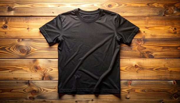 Black Tee Flat Lay Golden photo